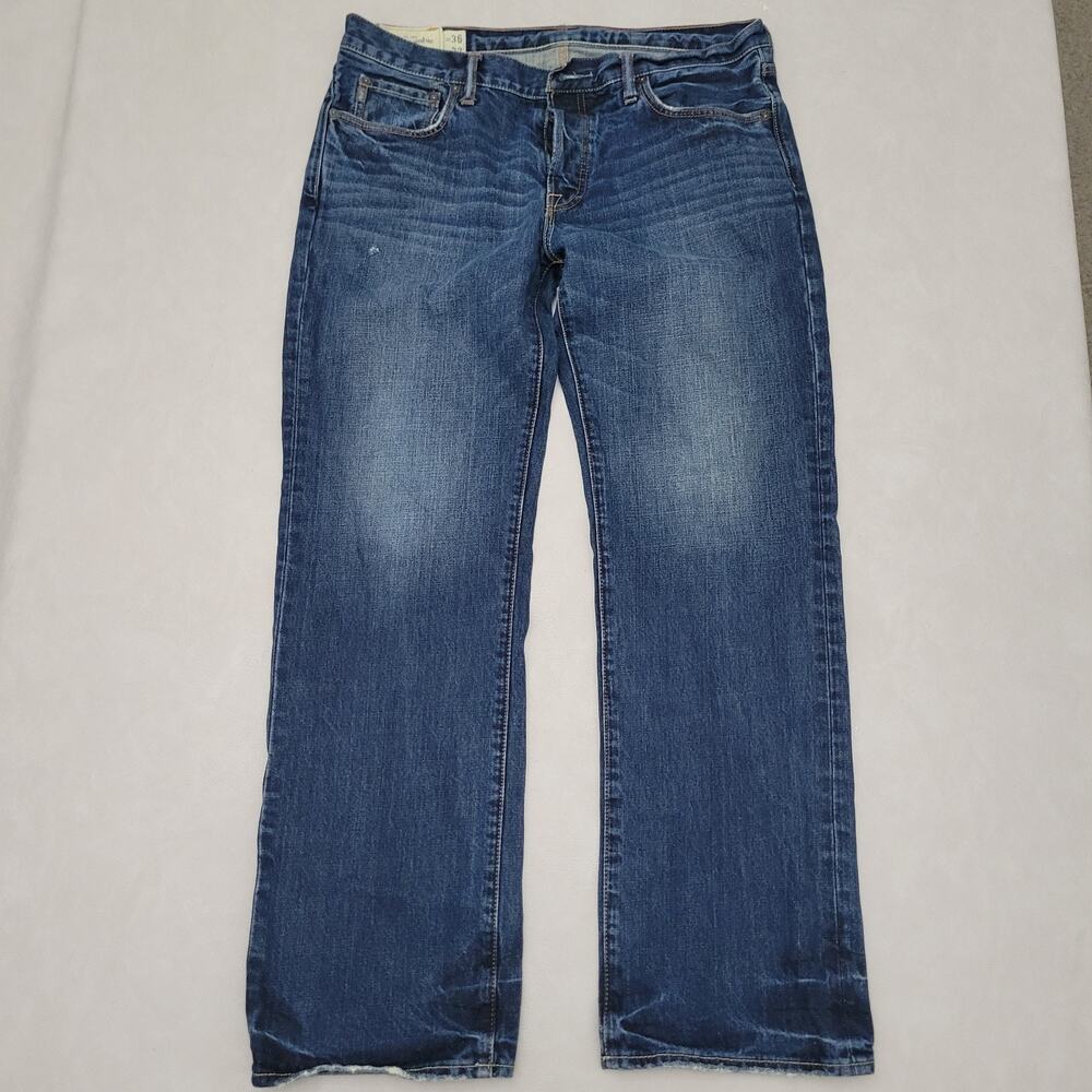 Y2K Abercrombie Fitch AF Classic Straight Blue Jeans 36x32 Distressed New York